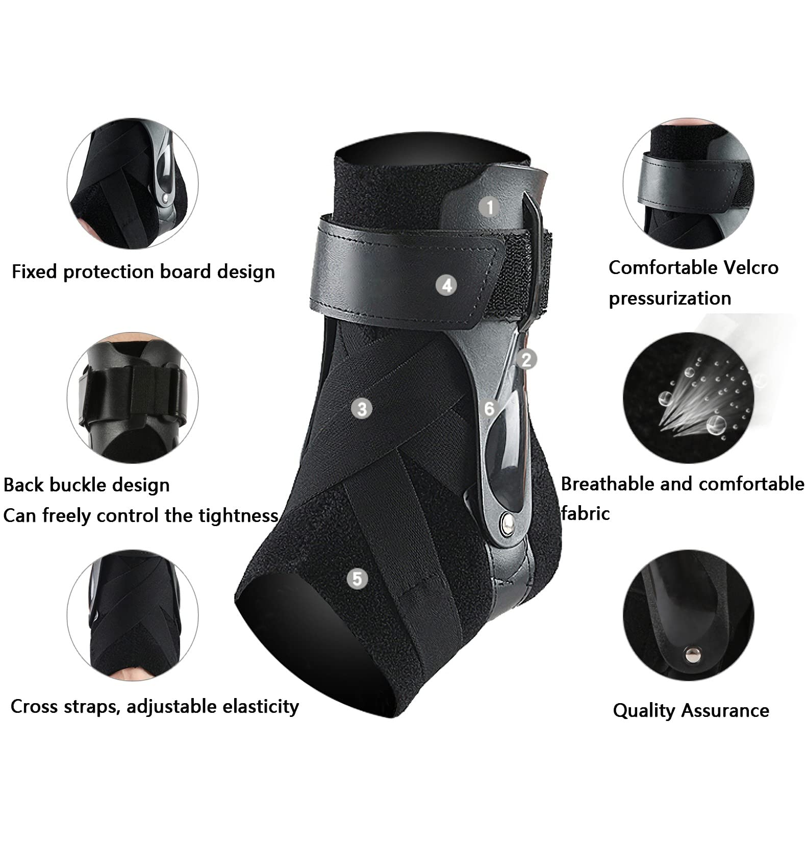 Supporto per caviglia con stabilizzatori laterali e cintura di fissaggio ausiliaria trasversale per la protezione della forza per lesioni sportive, sollievo dal dolore al piede, 1 pezzo (L)