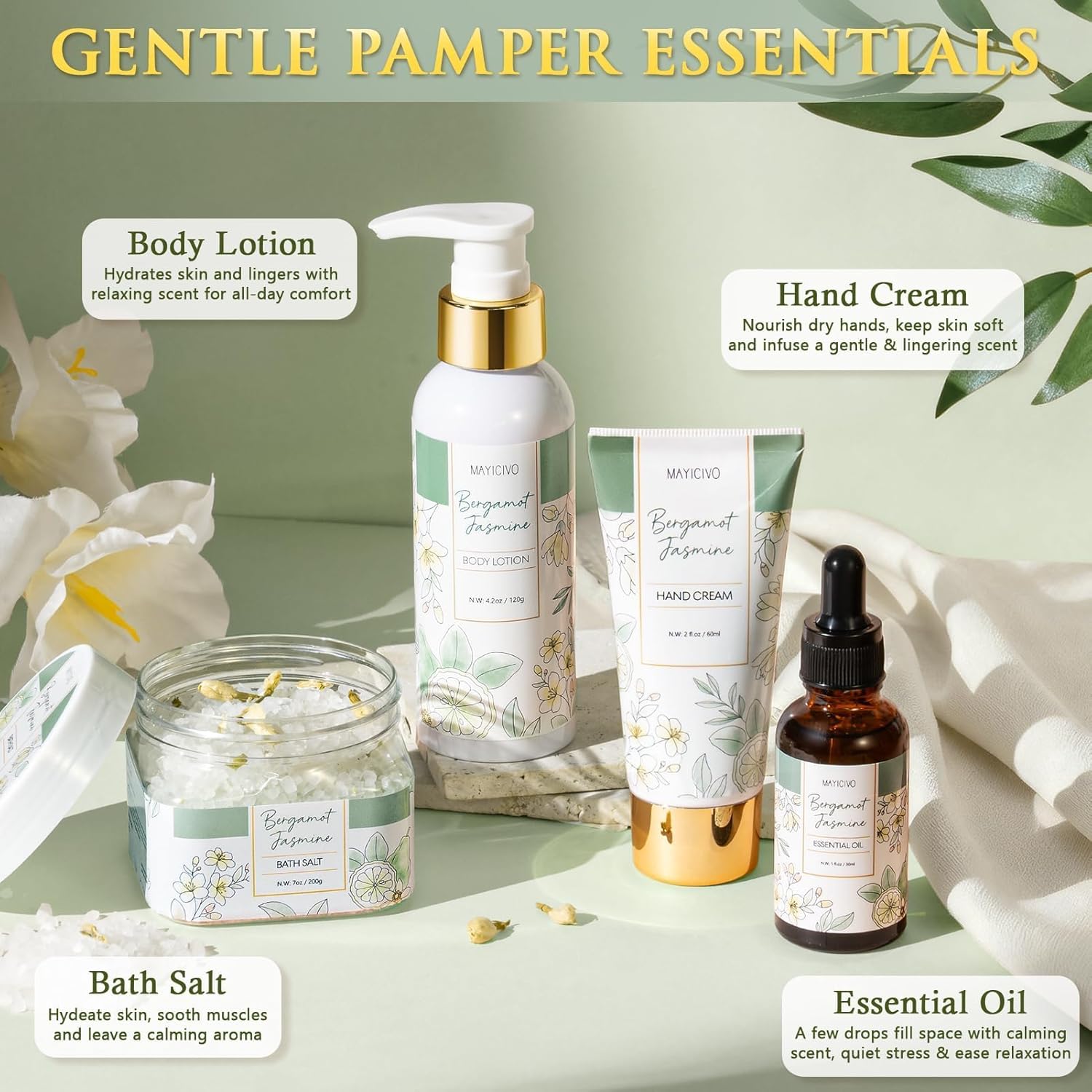 Birthday Gifts for Women, Bergamot Jasmine Relaxing Spa Gift Baskets for Women Self Care Package Bath Gift Set, Home Bath and Body Kit Pampering Valentines Day Gifts for Her Womens Mom Friends Sister - Image 5