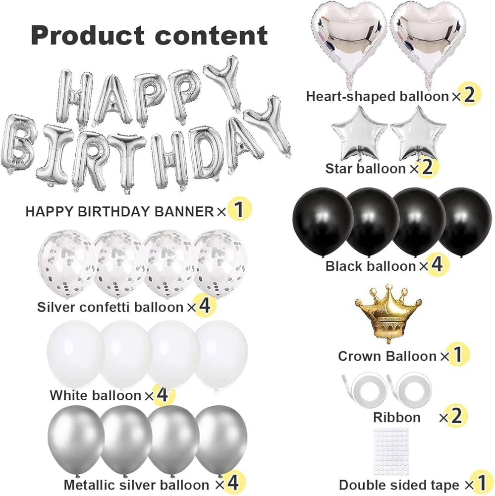 Black & Silver Birthday Party Decorations Kit - Complete Balloon & Backdrop Set For Women & Girls