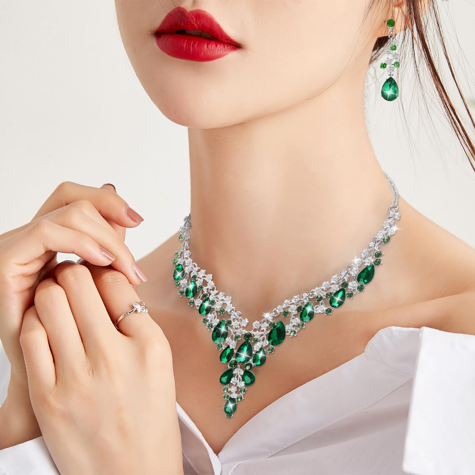 Teardrop Cluster - Set di 2 gioielli da donna, con cristalli e orecchini di strass, per matrimoni, balli