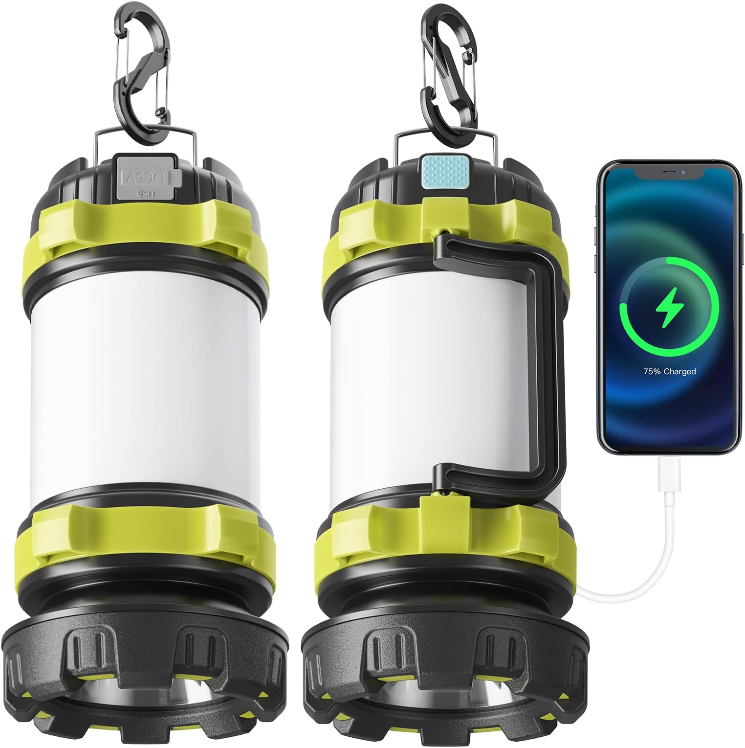 AlpsWolf Camping Lantern Rechargeable , Alpswolf Camping Flashlight 4000 Capacity, 6 Modes, IPX4 Waterproof, Led Lantern Camping, Hiking, Outdoor Recreations (2pack-Green)