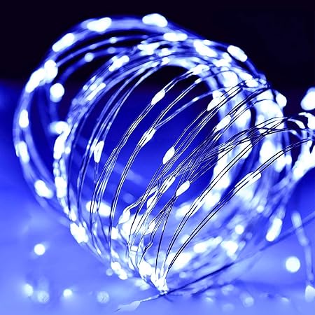 Amazon Co Jp Ledイルミネーションライト ジュエリーライト 100球 10m 電池式 リモコン付 8パターン 点滅 点灯 タイマー機能 防水 防塵仕様 屋外 室内 ガーデンライト 正月 クリスマス 飾り ストリングライト ブルー おもちゃ