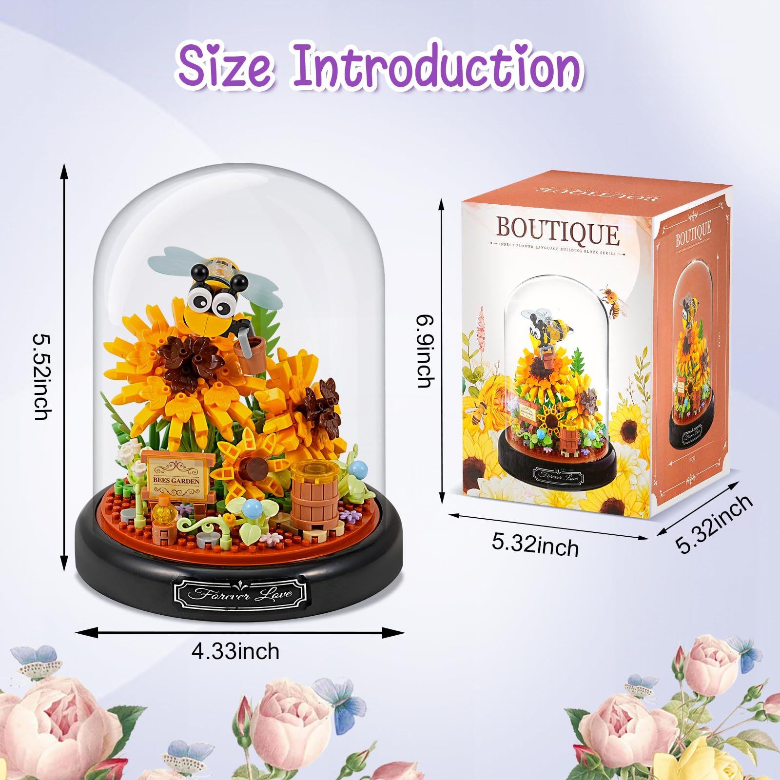 Mini Animals Flower Building Set, 588 Pcs Animals and Flower Building Blocks with Transparent Cover - Image 2