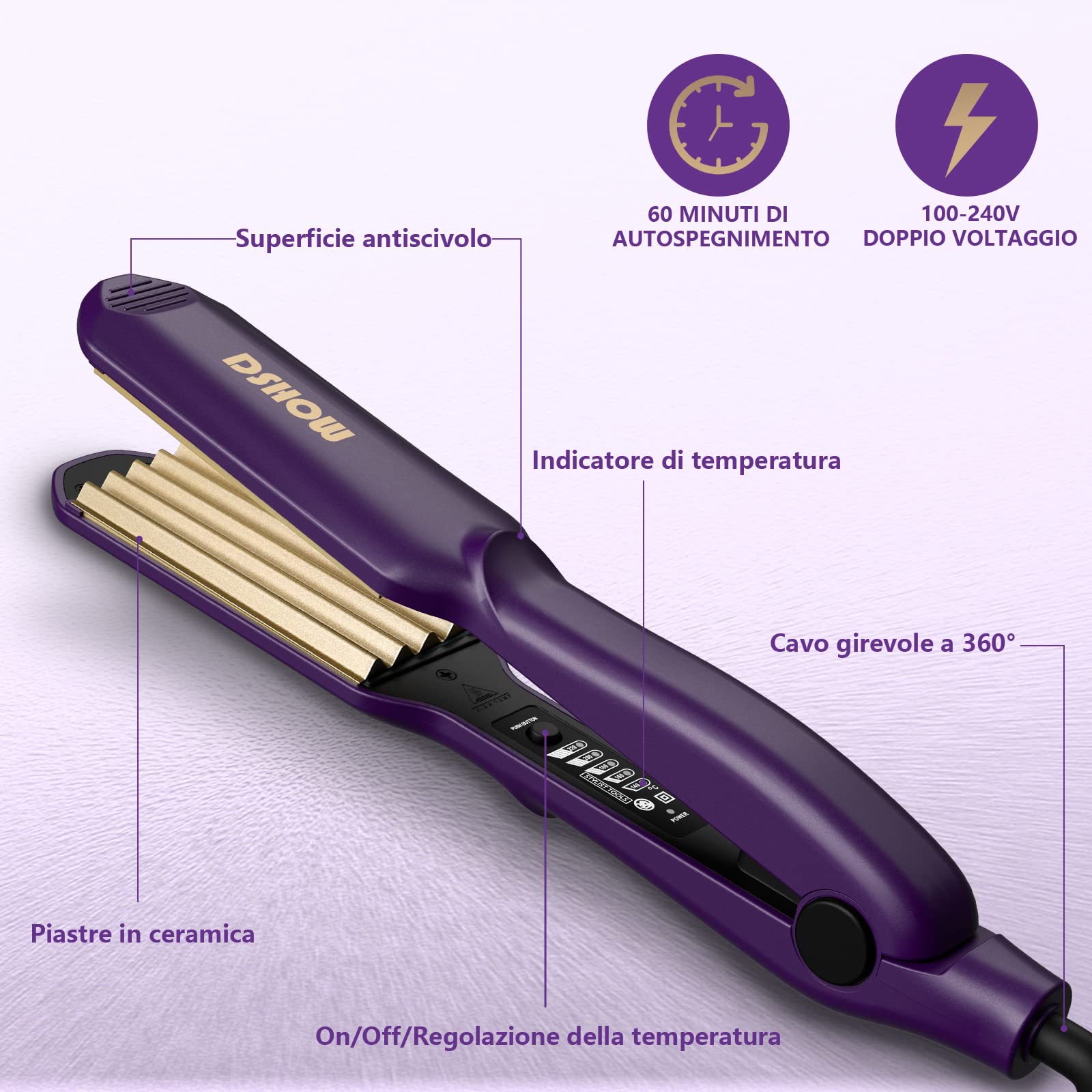 Piastra Per Capelli Frisee DSHOW Piastra Lisciante Per Capelli Rivestimento In Tourmaline Ceramic Crimping iron for Hair Crimper (Viola)