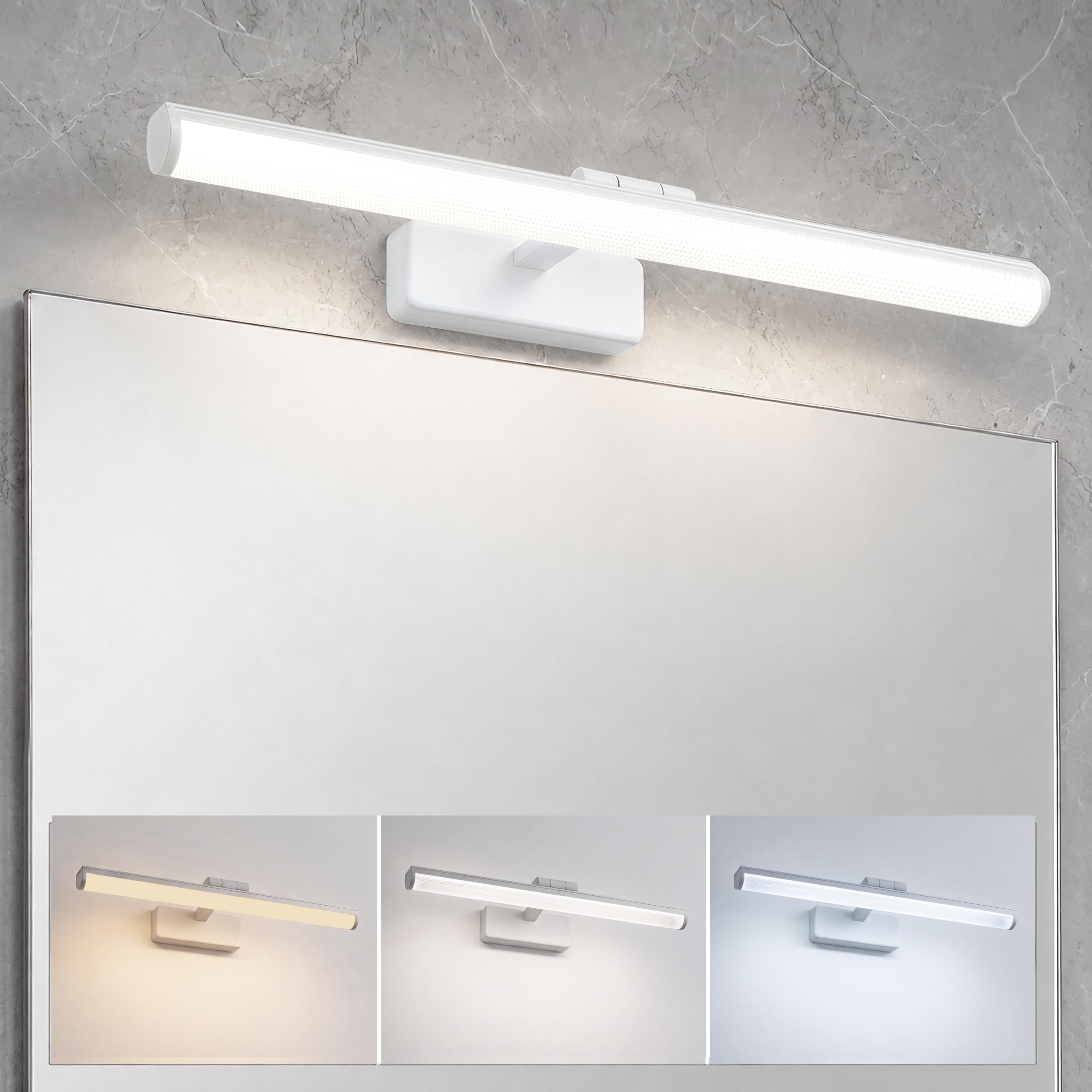 OOWOLF Lampada da Parete per Specchio Bagno 45cm 12W LED, Luce Regolabile 3 Temperatures (3000K-6500K) con Interruttore, Faretti Orientabili per Quadri, Vanità, Soggiorno e Corridoio