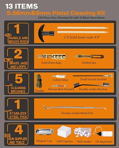 Miniatura 2 de Kit de limpieza de pistola con serpientes de 0.354 in y 0.219 in  Cepillos completos de calibre para pistola con jags de latón, trapeadores de