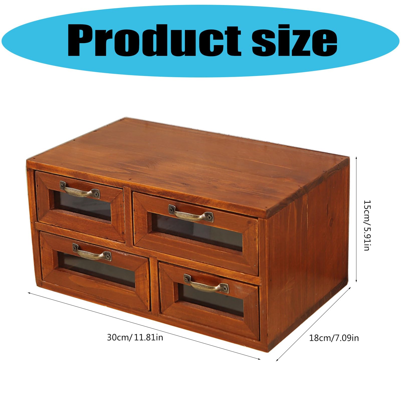 Organizzatori da scrivania classici in legno con pannelli in vetro, perfetti per migliorare l'ordine della stanza e riporre più cassetti