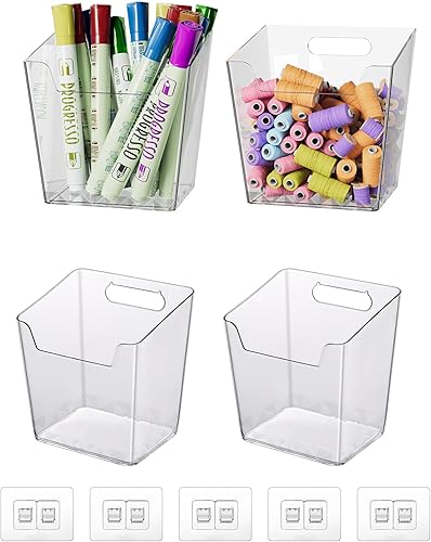 Miniatura 8 de Contenedores de almacenamiento de pared adhesivos transparentes, paquete de 4 soportes organizadores de puerta de gabinete, bolsillos colgantes de