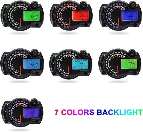 Miniatura 2 de KAOLALI Velocímetro Digital para Motocicleta Tacómetro Velocímetro para Motocicleta Odómetro 7 Colores Retroiluminación LCD Medidor Digital
