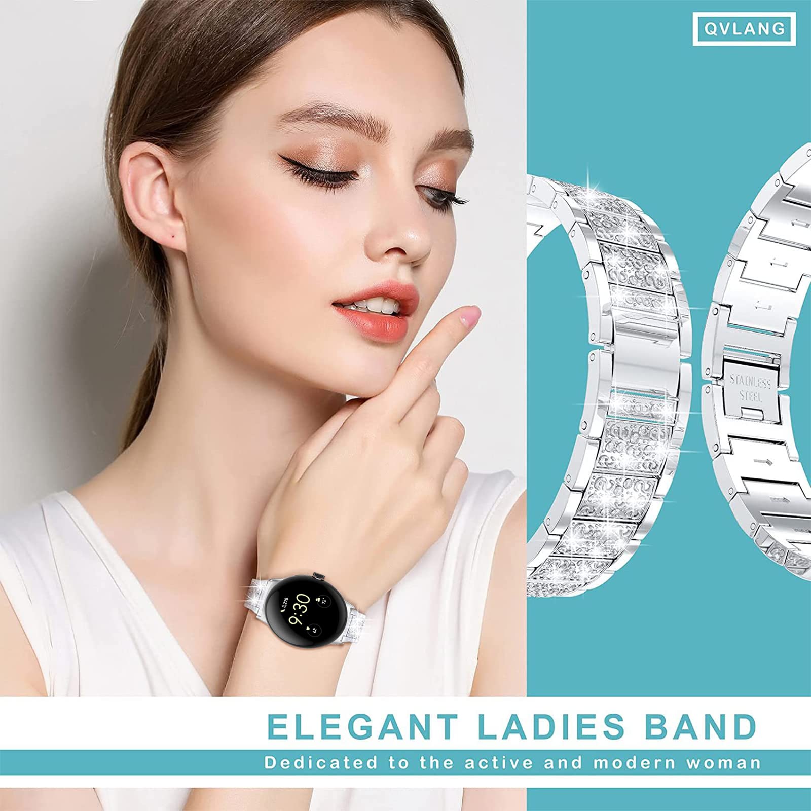 Miimall Kompatibel mit Google Pixel Watch 2/1 Armband, Glitzer Strass Diamant Metall Legierung Uhrenarmband Damen Ersatz Armbänder für Google Pixel Watch 2 2023/ Google Pixel Watch 2022 -Silber