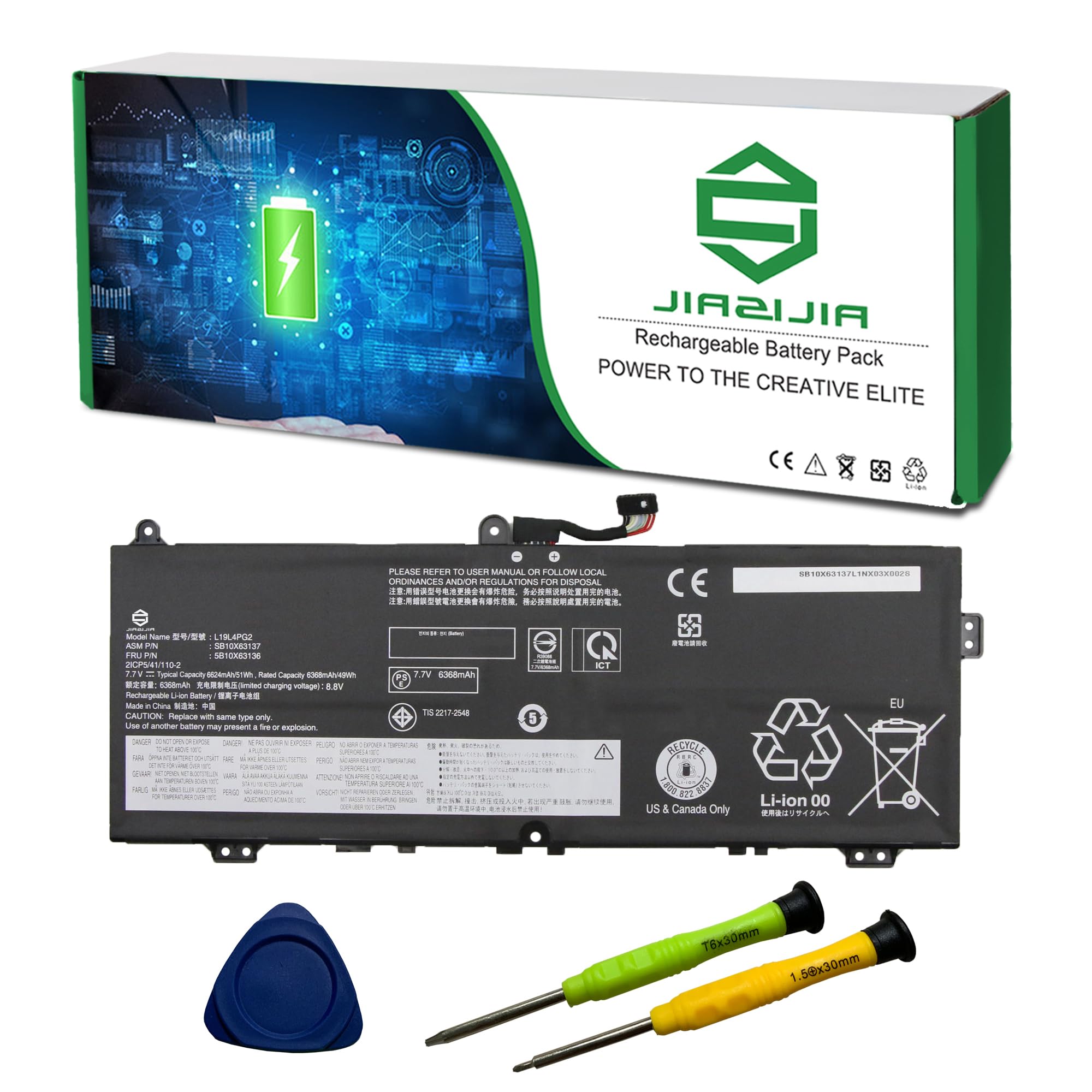 JIAZIJIA L19L4PG2 SB10X63137 5B10X63136 Laptop Battery Replacement for Lenovo ThinkPad C13 Yoga 1st Gen Chromebook Series Notebook L19M4PG2 SB10X63140 5B10X63141 L19D4PG2 5B10X63138 7.7V 51Wh 6624mAh