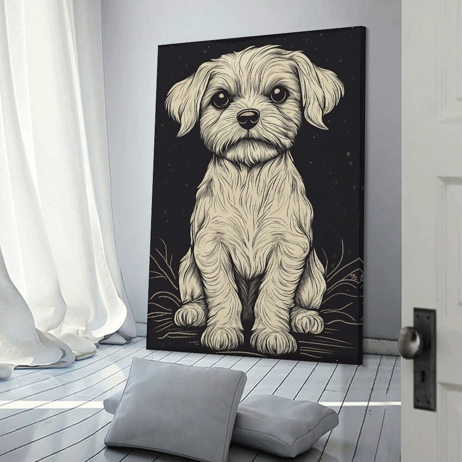 Junmoney Canvas Wall Art Dog Illustration, 08x12inch(20x30cm), for Corridors, Hallways Or Apartment Entries, Decorative Canvas Styling for Entry Areas