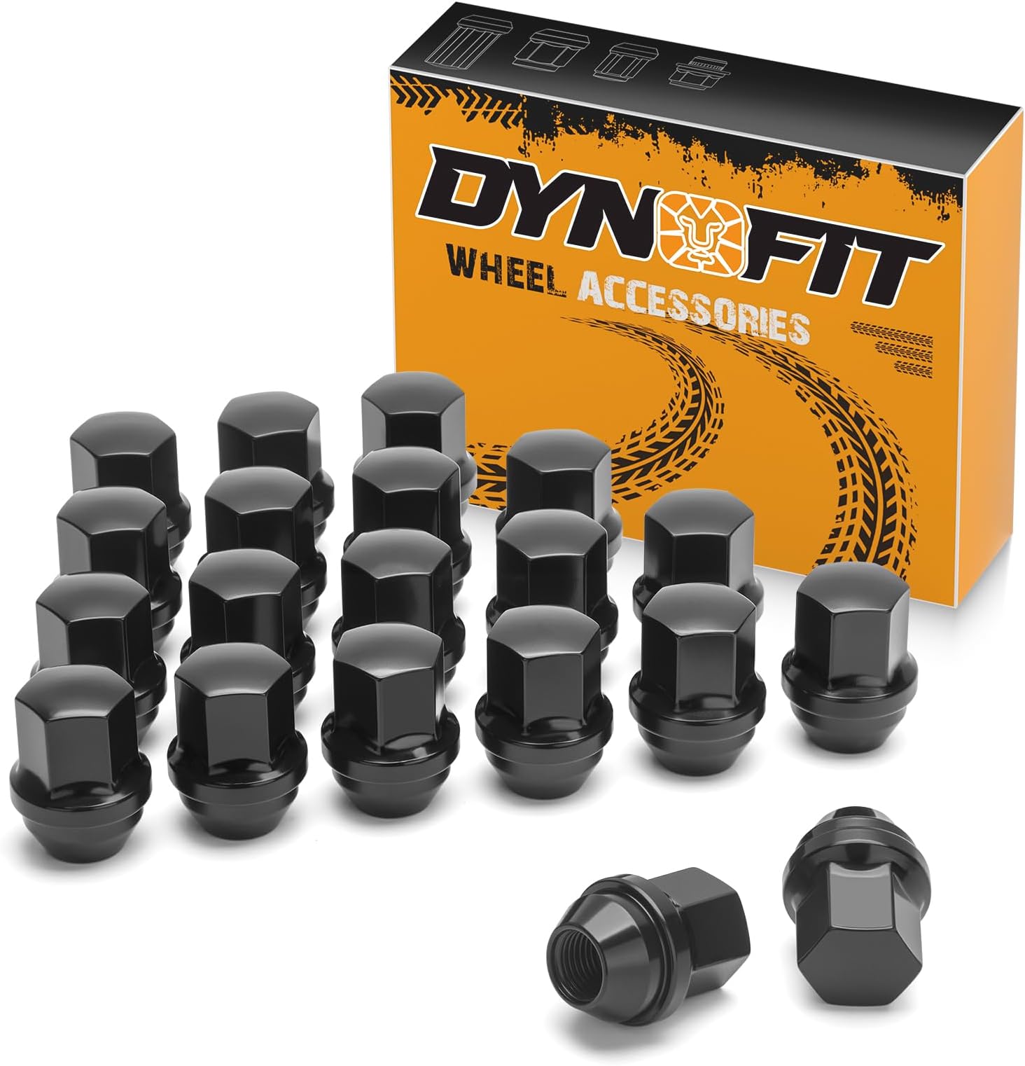 Dynofit M14×1.5 OEM Lug Nuts Compatible with Ram 1500 Jeep Buick Cadillac Chrysler, 20PCS Chrome Wheel Nuts 22mm Hex 1.5" Height One-piece Design Conical Cone Bulge Seat