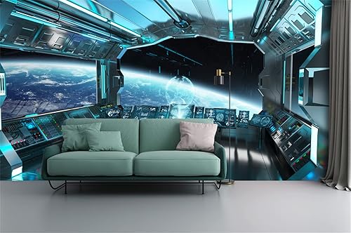 Miniatura 1 de FLFK Papel tapiz autoadhesivo para interiores de nave espacial 3D con planeta de vista papel tapiz autoadhesivo para despegar y pegar papel grande