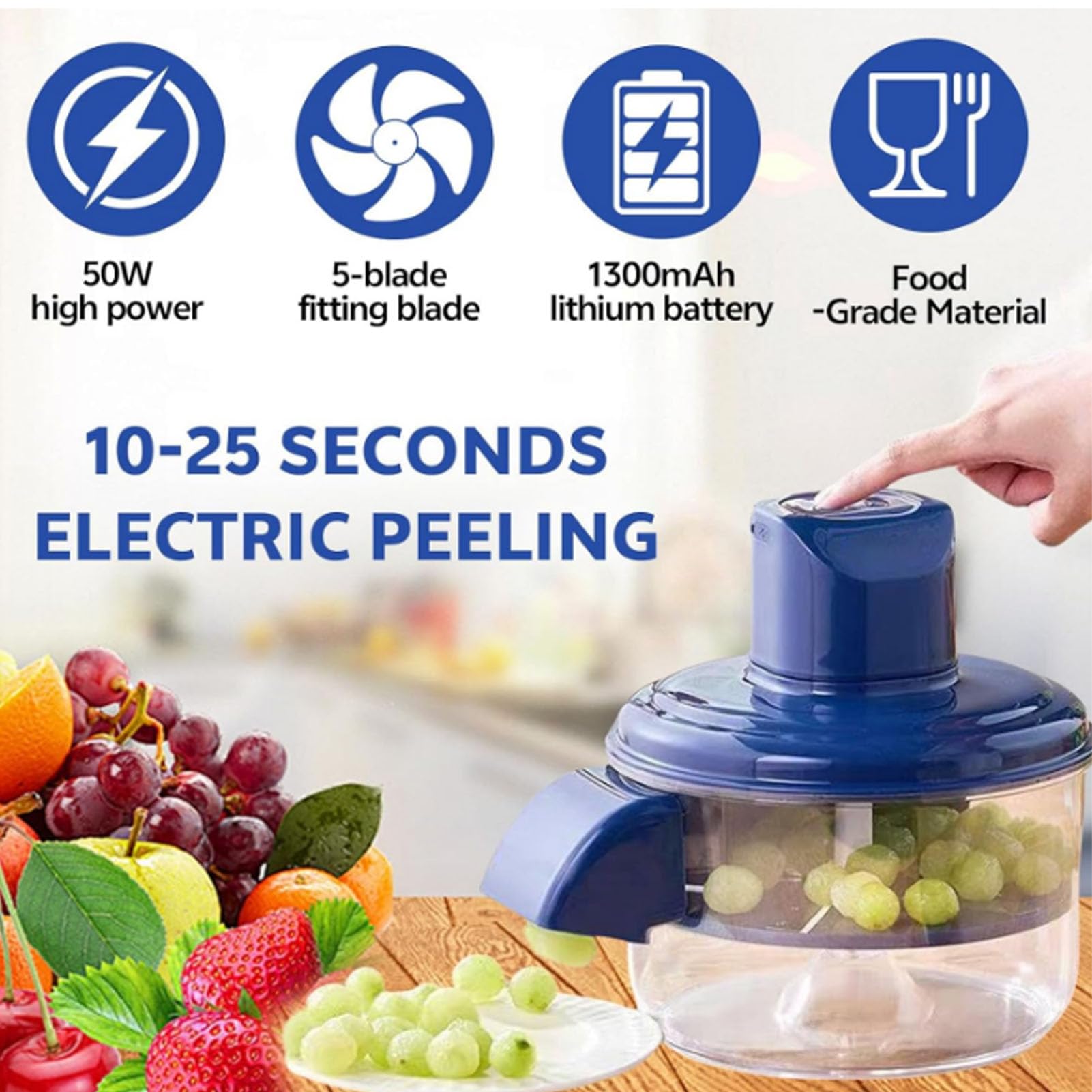 Bewinner Sbucciatrice Elettrica Ricaricabile per Uva, Aglio e Frutta Piccola - Macchina Automatica Domestica per Rimozione Pelle Facile