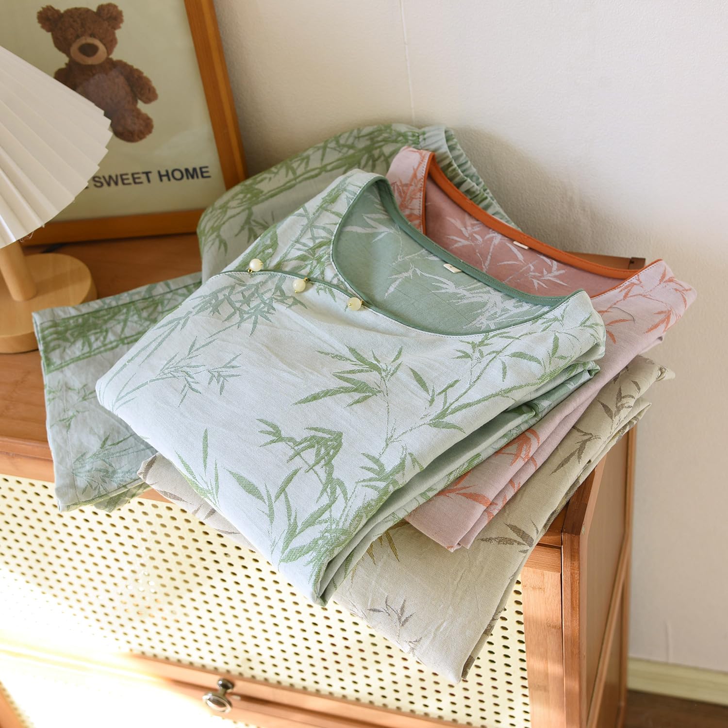 PRINCESS BRIDE Conjunto de pijama estilo kimono japonés de algodón jacquard de doble cara, ropa de dormir suave para mujer