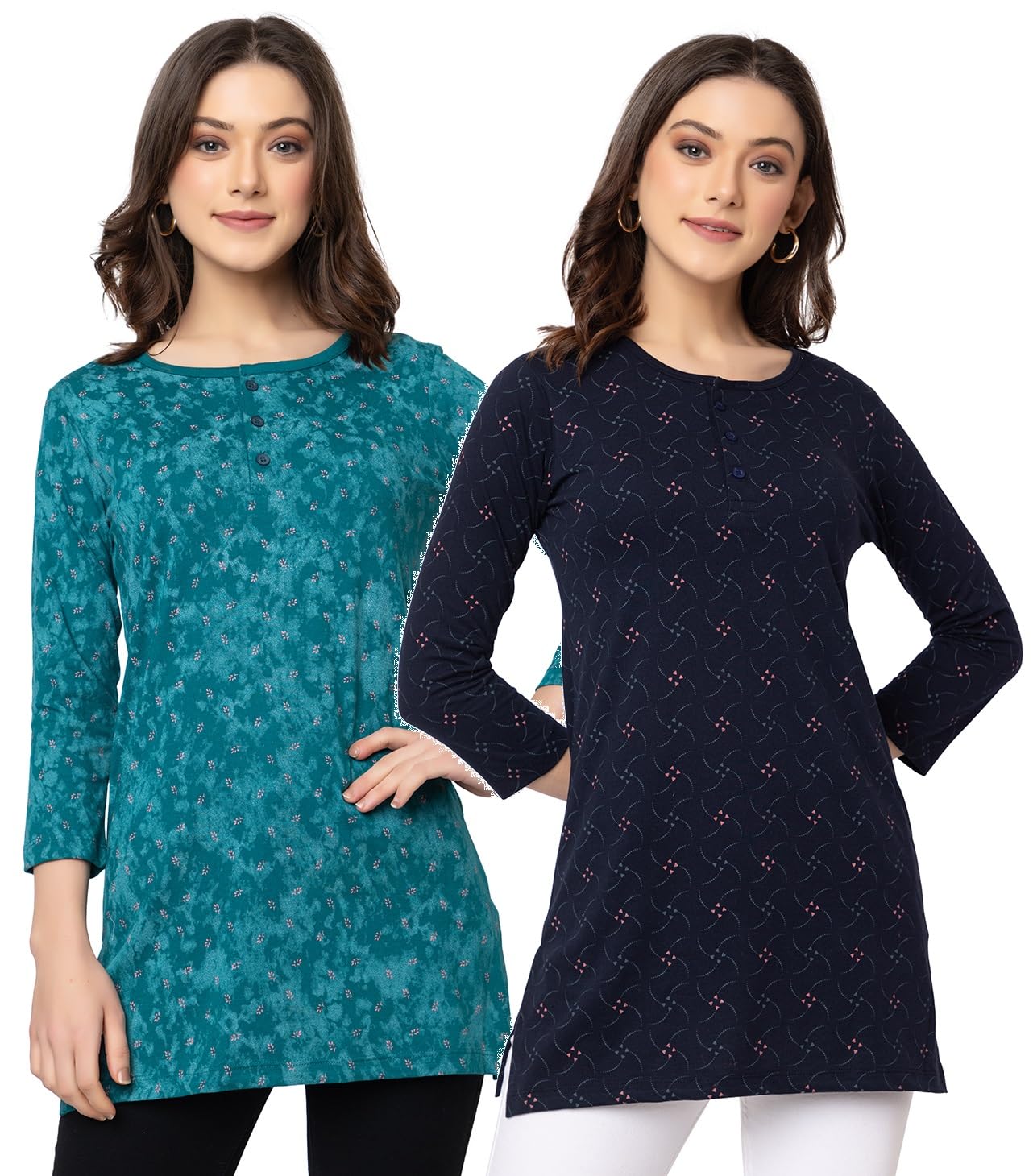 star touch Women Regular Fit Henley All Over Print T-Shirt (Combo of 2) | Small-5XL-picture-49