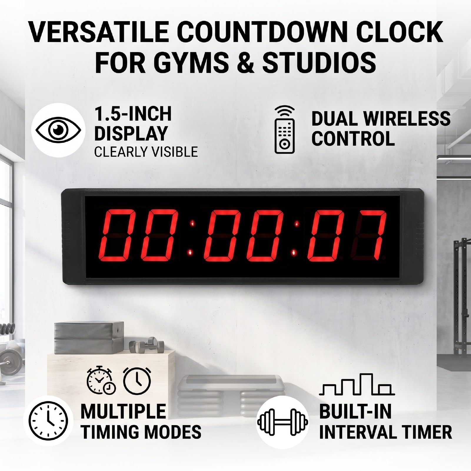 Fafeicy LED-Countdown-Uhr, 1,5 Zoll Großes Display mit Fernbedienung | Gym Studio Timer, 99-Stunden-Countdown, Stoppuhr, Intervalleinstellung, Aluminiumrahmen, 4000-mAh-, 30 m Reichweite