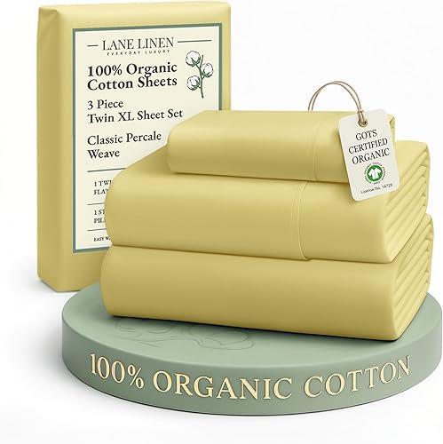 LANE LINEN Juego de sábanas tamaño individual XL de 3 piezas, 100 % algodón orgánico puro tejido de percal de fibras largas, para colchones de hasta