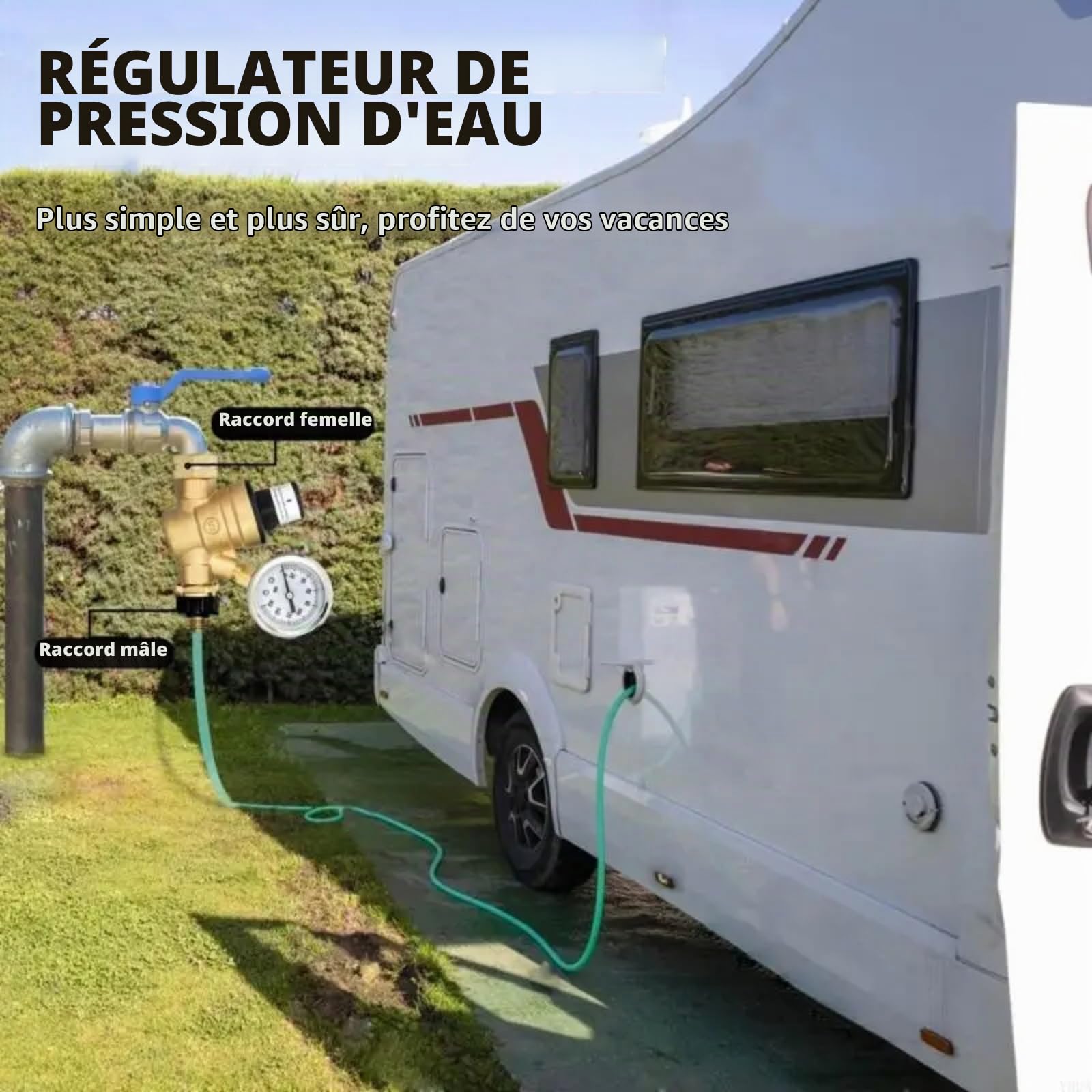 3/4 Pouce Reducteur de Pression Eau, Reducteur de Pression Avec Manometre Pression Eau Et Filtre à Mailles, RéDucteur de Pression D'Eau En pour Robinets D'Irrigation de Jardin de Chauffage au Gaz
