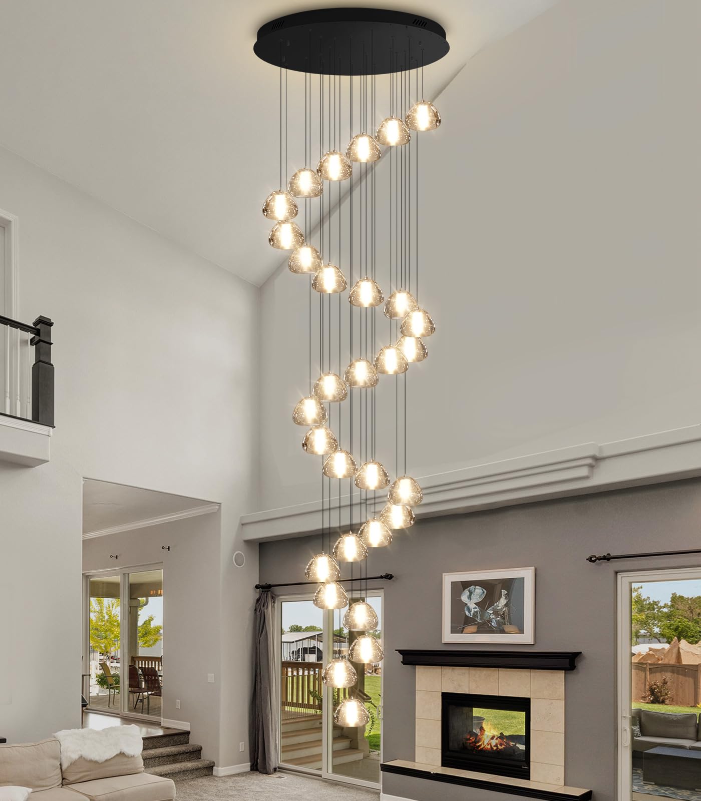 197'' Long Large Crystal Chandeliers 30-Lights LED Chandeliers for High Ceiling Handing Light Fixture for Entrance Hallway Foyer Staircase