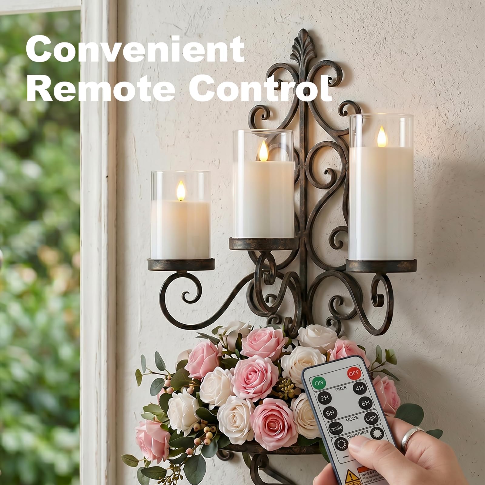 AMAGIC Candele senza fiamma tremolanti in acrilico bianco, candele a LED, candele a batteria, con telecomando e timer, candele elettriche finte, pilastro, decorazione per la casa, set di 3