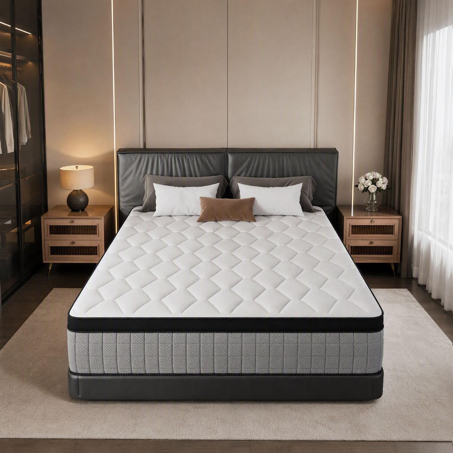 Photo 1 of 12-Inch Queen Mattress,Memory Foam and Spring Hybrid Mattress, Medium Firmness, Lumbar Support, Suitable for Home Bedrooms and Hotels, Boxed, with Pressure Relief and Sound Insulation Features