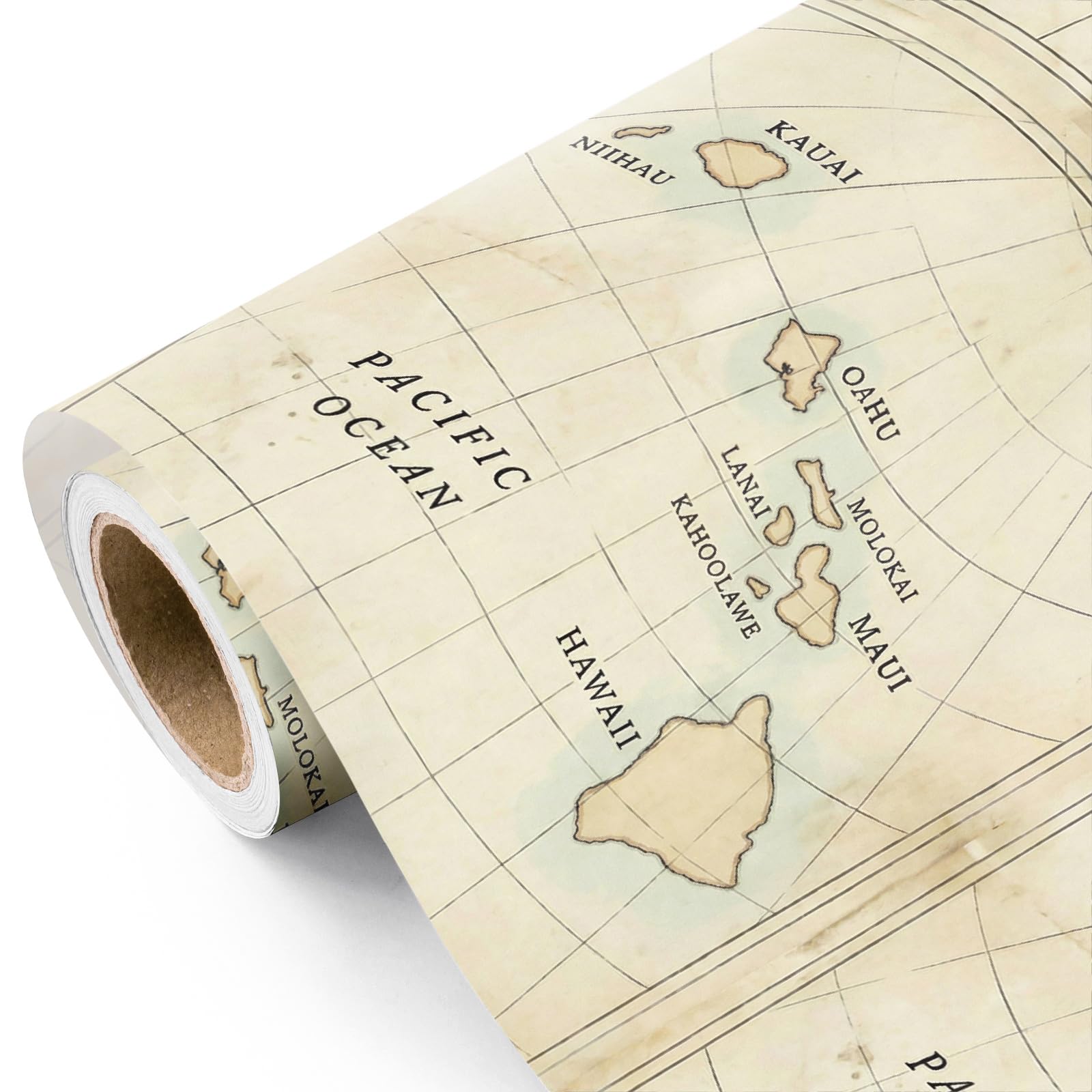 WRAPAHOLIC Vintage Map Wrapping Paper Roll - Mini Roll - 17 Inch x 16.5 Feet - Antique Retro Wrapping Paper with Hawaii Map Design for Birthday, Travel Lovers, Graduation, Father's Day