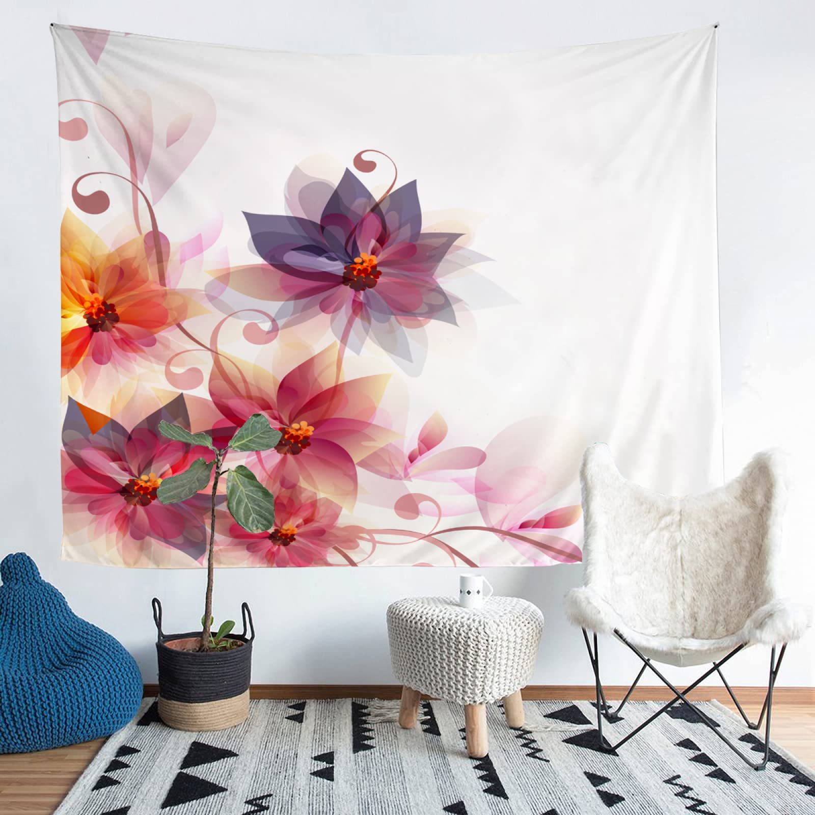 CILODO アート タペストリ- 色とりどりの花 オシャレ インテリア ウォールアート壁飾り 多機能壁掛け 新居祝い 窓カーテン 個性ギフト パイル生地 背景布 100x75 cm