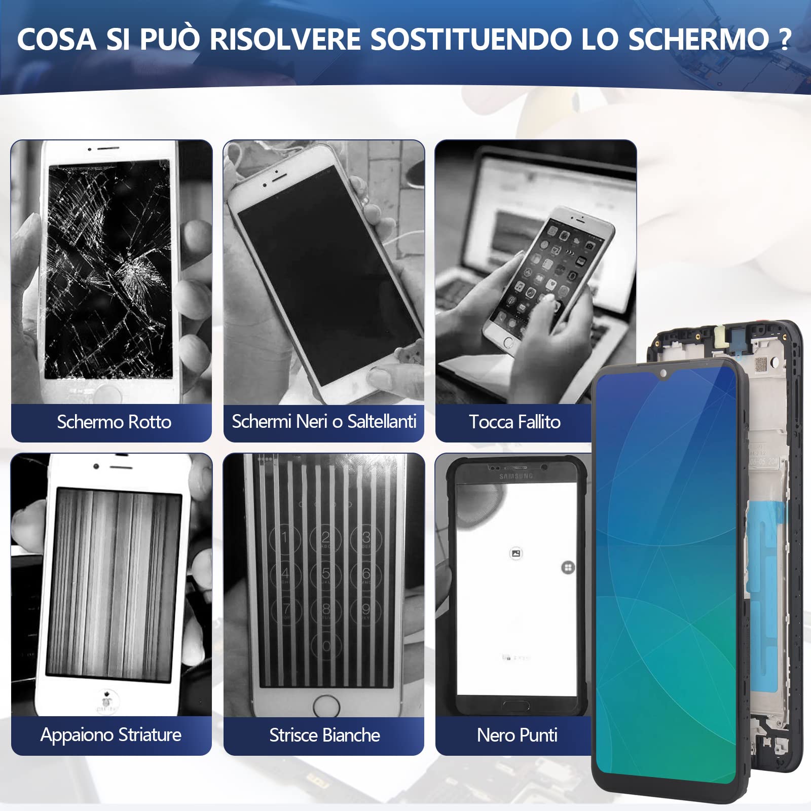 RongZy LCD Schermo per Samsung Galaxy A22 5G A226 SM-A226B SM-A226B/DS Display Digitizer Assembly Vetro di Ricambio Touch Screen con Strumenti(Nero con Cornice)