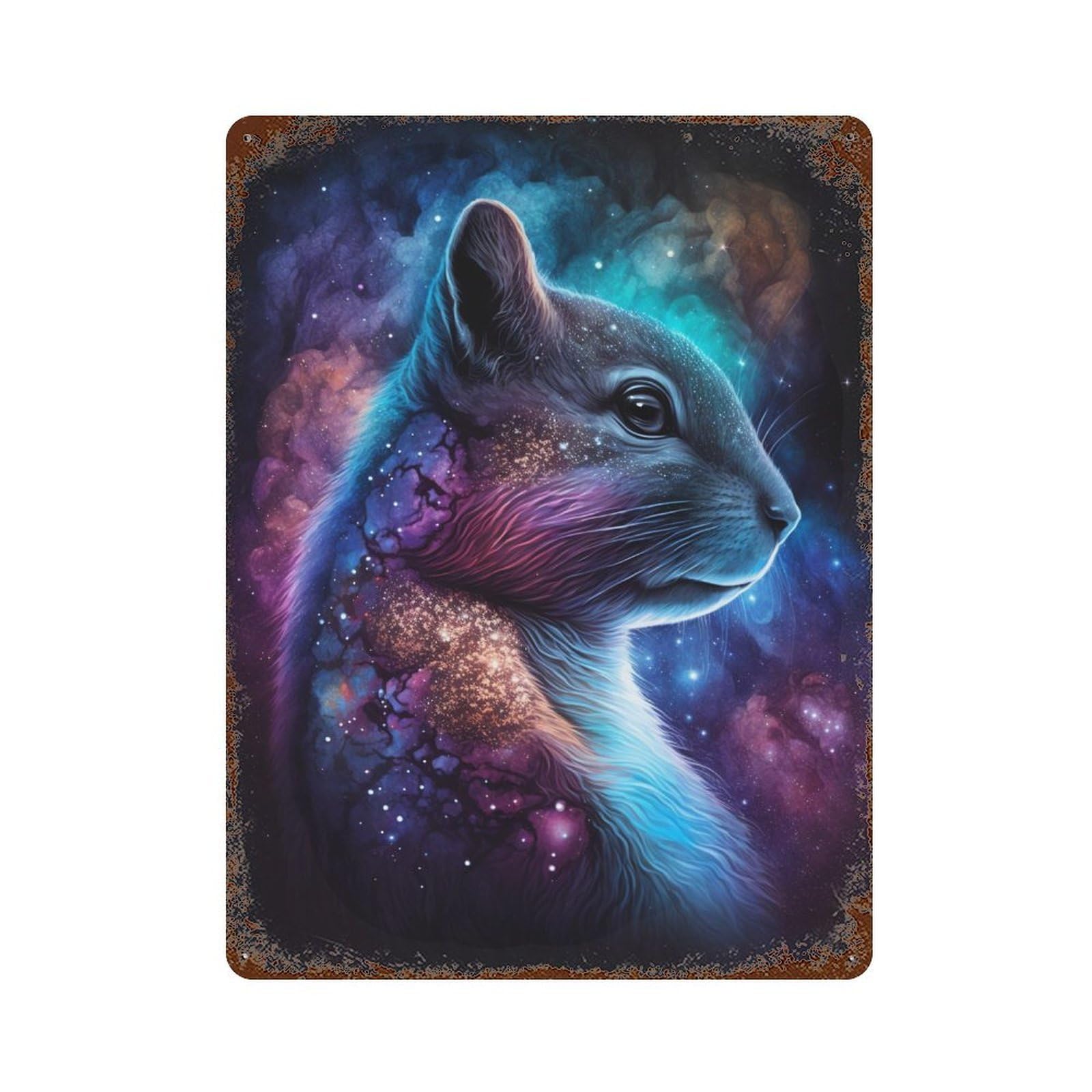 Cosmic Squirrel Art Print-4 Vintage Rust Metal Sign 15.7"x11.8", Ideal for Cafe, Home Bar And Lounge Decor
