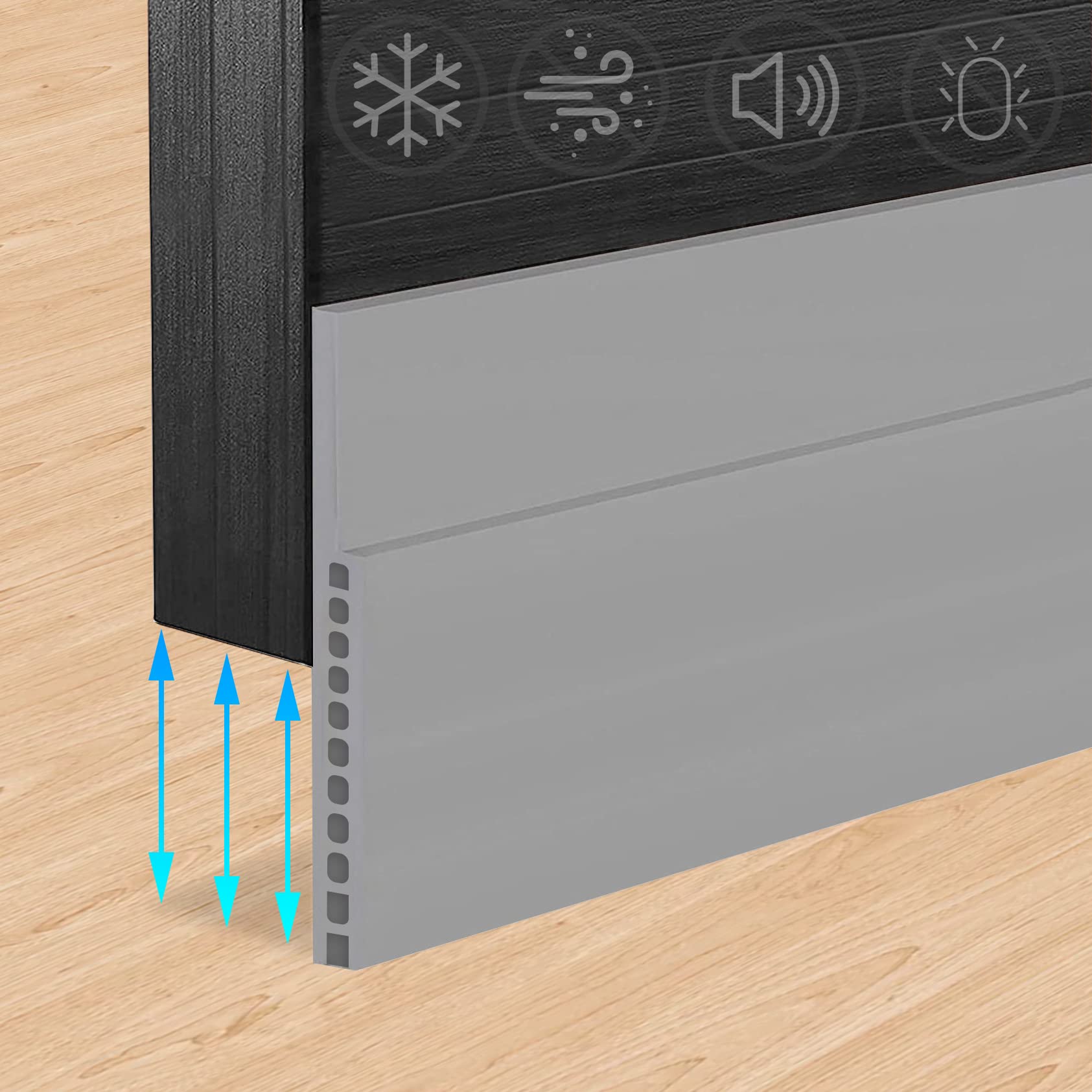 HIZHSilicone Door Seal, Large Gap Door Draught Excluder, Self-Adhesive Sound Protection, Cold Protection, Grey