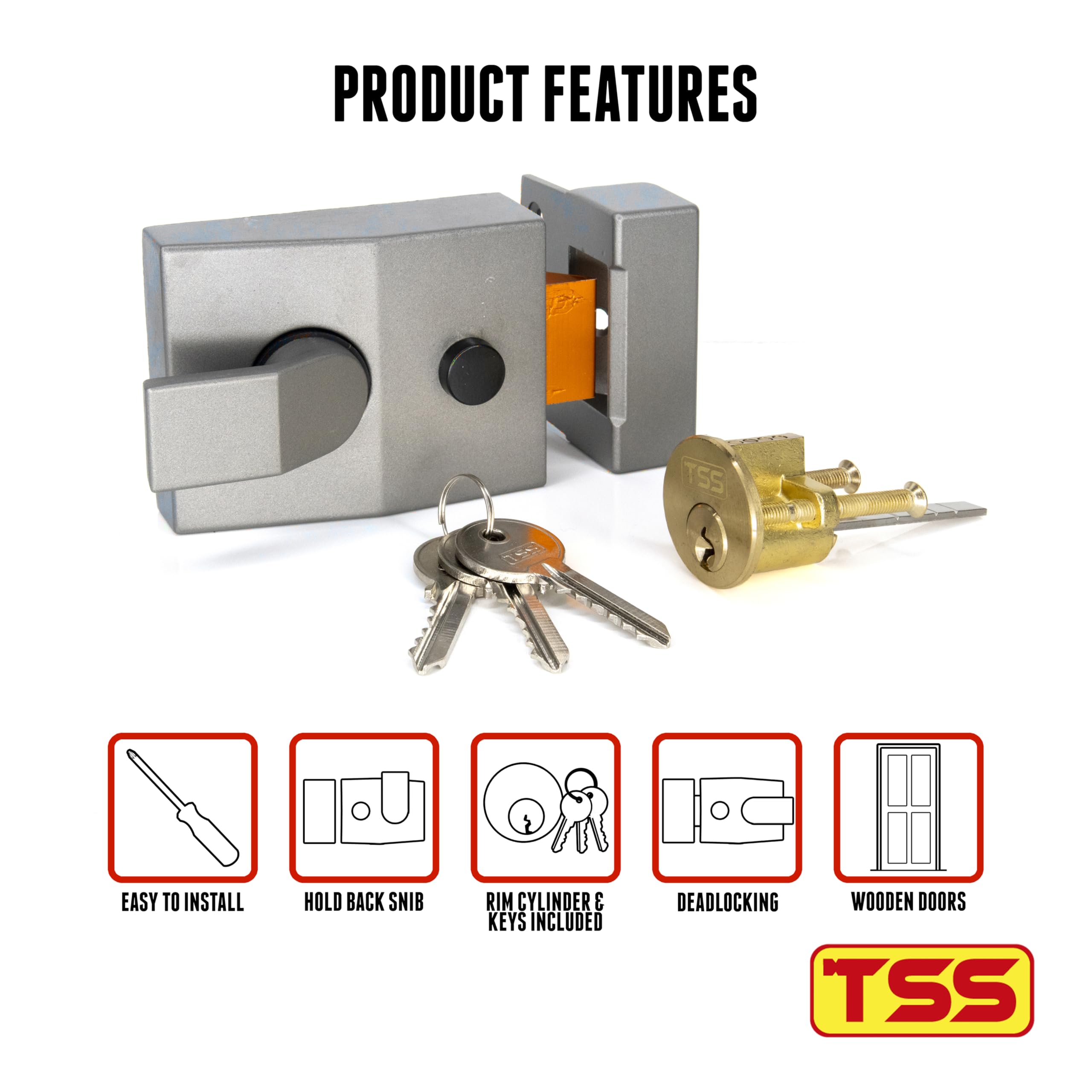 TSS Standard Deadlocking Nightlatch, 60mm Backset - Image 4
