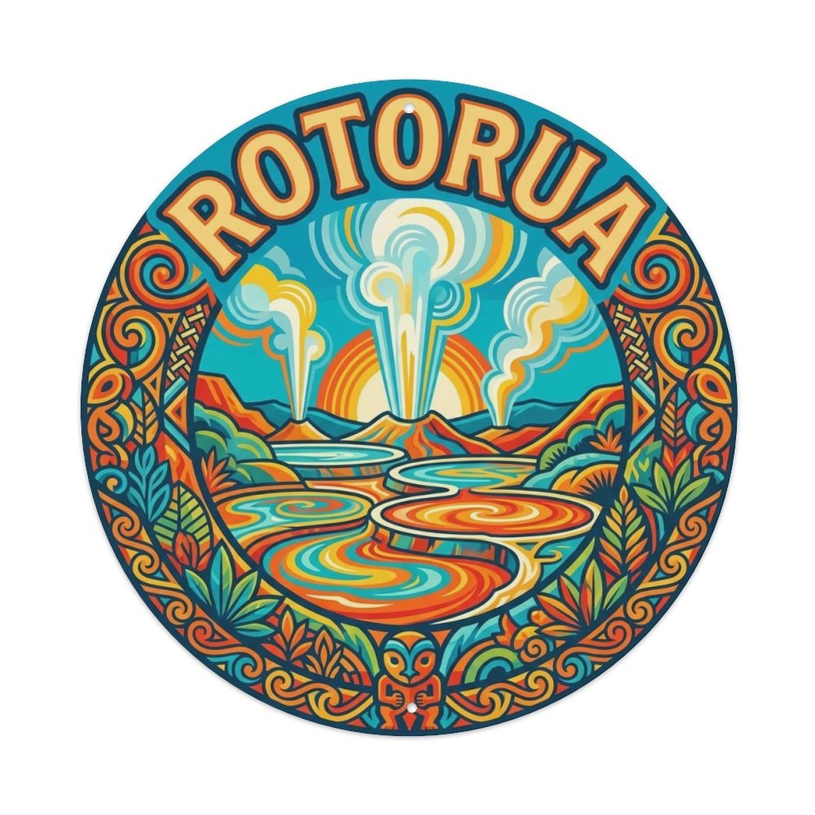 Olyhtr 8X8inch Classic Style Rotorua New Zealand Travel Retro Mountain Coast Metal Tin Sign