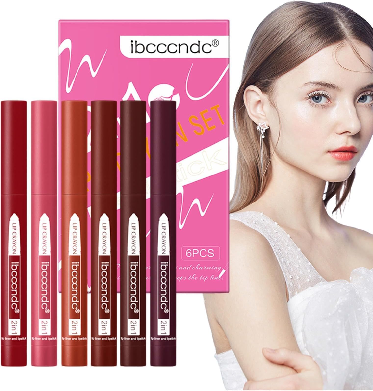 Lip Pencil,Creamy Lip Liner Matte Lipstick 6-Color - Longwear, Built-In Pencil Sharpener, Velvety Nude Lipliner Make up Set Cosmetics Lipstick Makeup Geteawily