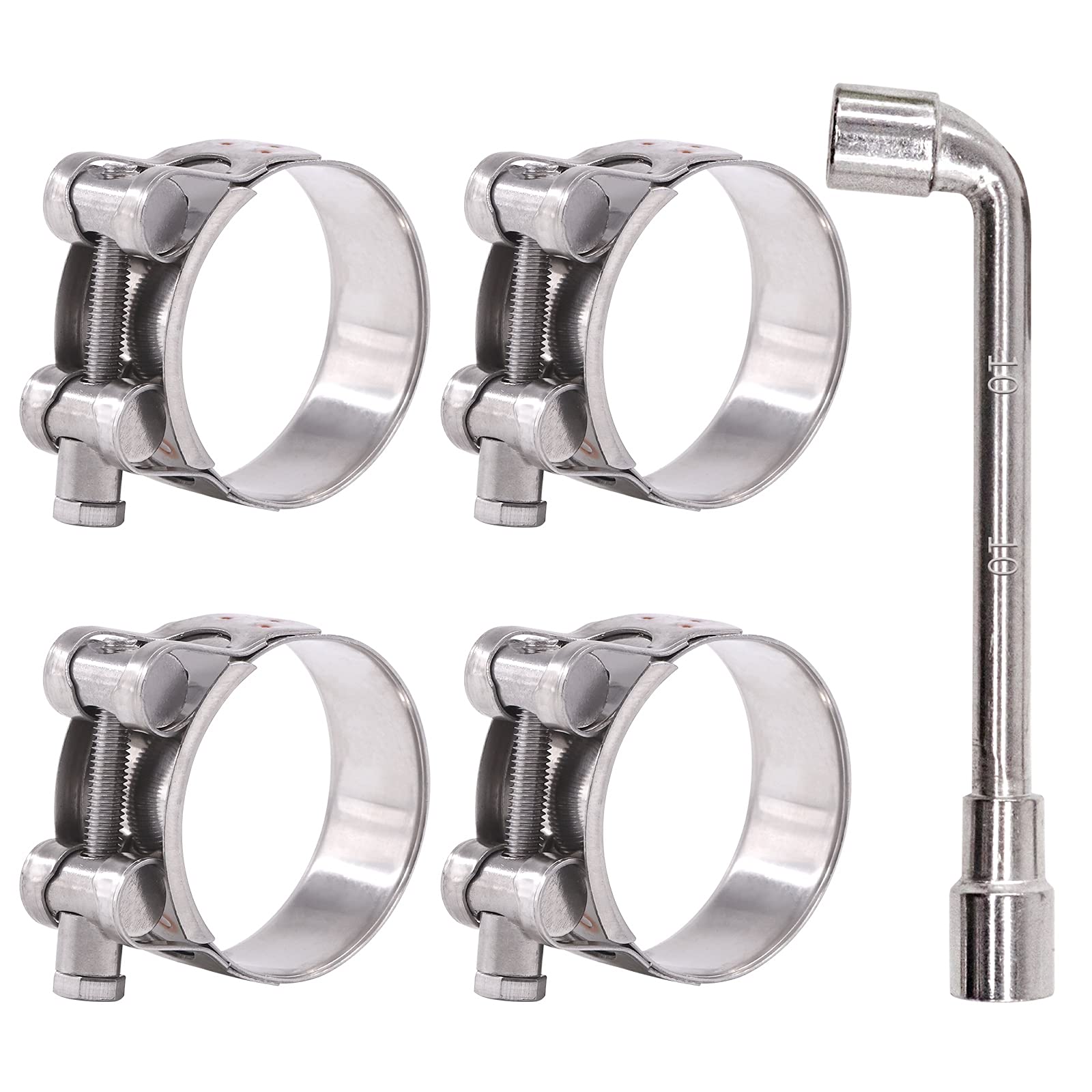Glarks 4Pcs 48-51mm T-Bolt Hose Clamps 304 Stainless Steel Heavy Duty Ear Clamp Tube Clamp Adjustable Pipe Clamps for 1.9''-2'' Dia Range Hose (48-51MM)