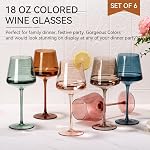 Colored Wine Glasses Set of 6,Large 16oz Crystal Glasses-Unique Fall&Winter&Christmas Gift Set Her,Wife,Mom,Friend-Colorful Hand Blown Wine Glass Red White Wine Dinner