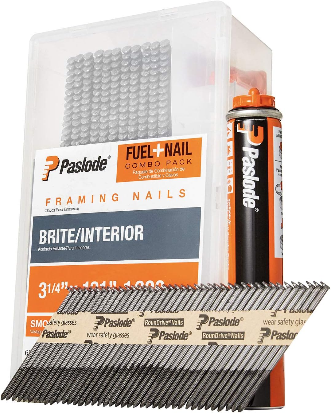 Framing Nails and Fuel Pack, 650535, 3 1/4 inch x .131 Gauge, Smooth Brite, 1 Fuel Cell and 1,000 Nails
