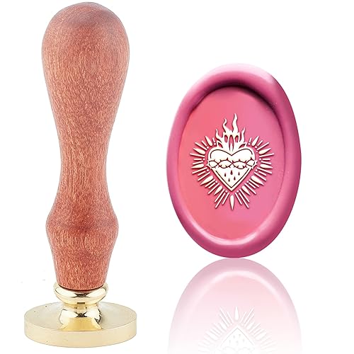 CRASPIRE Sello de cera con forma de corazón, espinas ovaladas, retro, vintage, cabeza de sello de latón, mango de madera, extraíble para