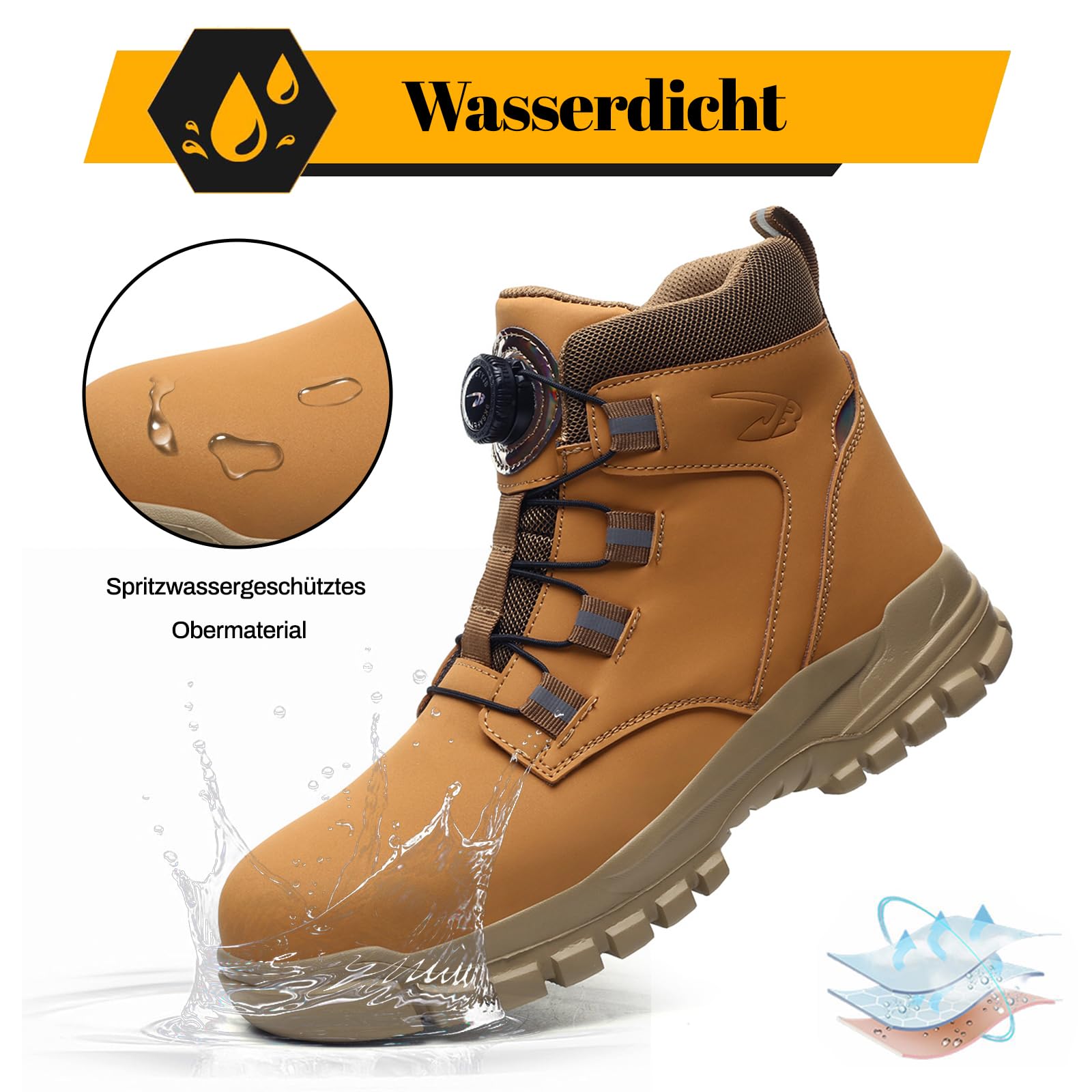 Buty ochronne Mężczyźni Kobiety Wodoodporne Wysokie Lekkie buty robocze ze stalowymi noskami antypoślizgowe buty robocze, Brązowy, 43 EU