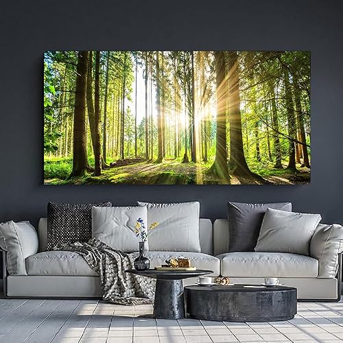 Miniatura 5 de Yxbhhym - Lienzo de árbol de paisaje para decoración de pared, pintura de primavera, bosque natural, impresiones de sol, arte verde, decoración de