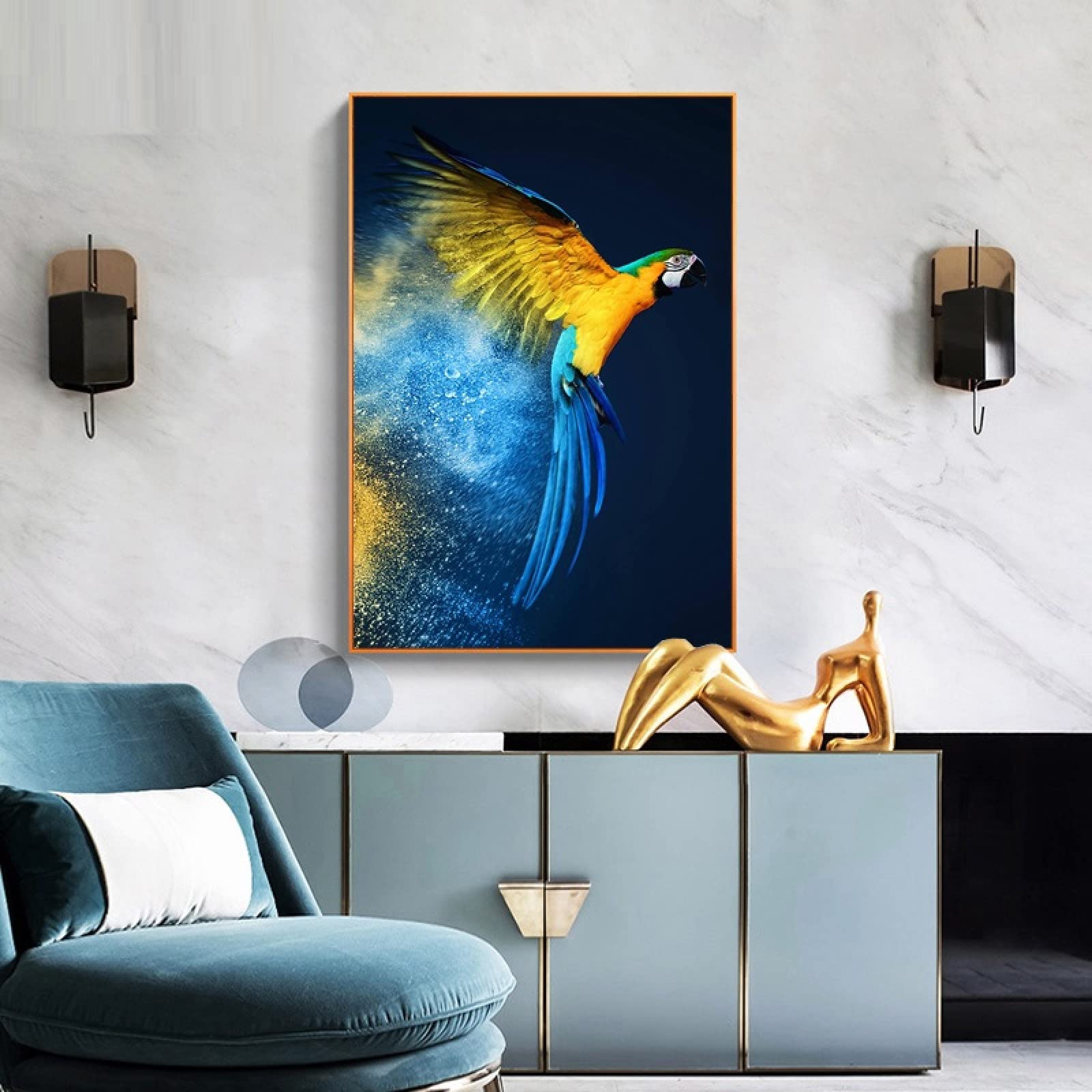 Stampa D'arte Con Cornice Wee Blue Coo – Pappagallo Con Schizzi Di Colore, 30x41 Cm, Legno, Prodotta In Scozia - 5
