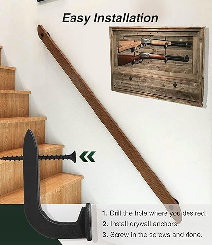 Miniatura 5 de Paquete de 4 soportes para colgar pistolas de ferrocarril, soporte de pared hecho a mano, apto para escopeta, rifle, caza, decoración occidental,