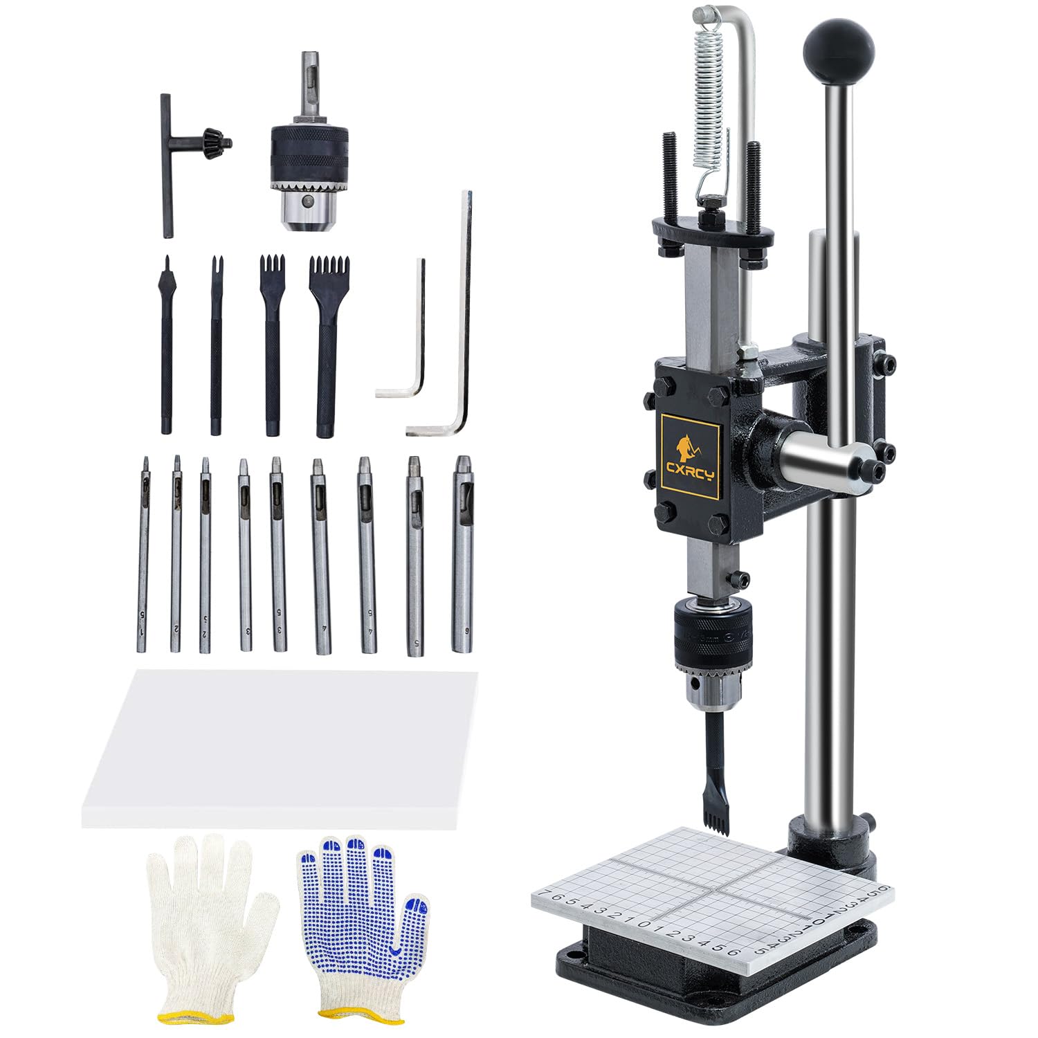 CXRCY Manual Leather Hole Punch Press - 13 Piece Punch Set For Rivets, Snaps & Stitching, With Aluminum Plate