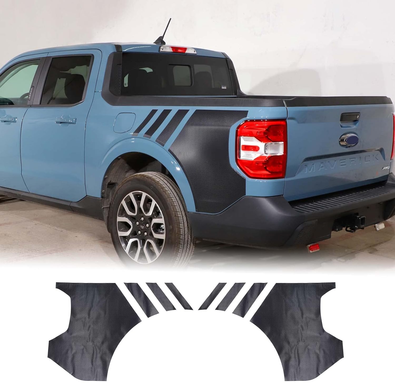 Aunginsy Ford Maverick 2022-2023 Car Bedside Decals, 2Pcs, Carbon Fiber Pattern, Vinyl, Rear Wheel Decal Stickers, Bed Mud Splash Set, Waterproof, Easy Installation