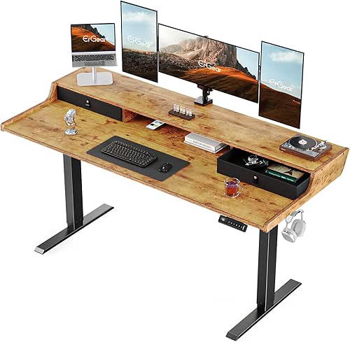 ErGear Electric Standing Desk with Drawers, 63″ x 28″ Gaming