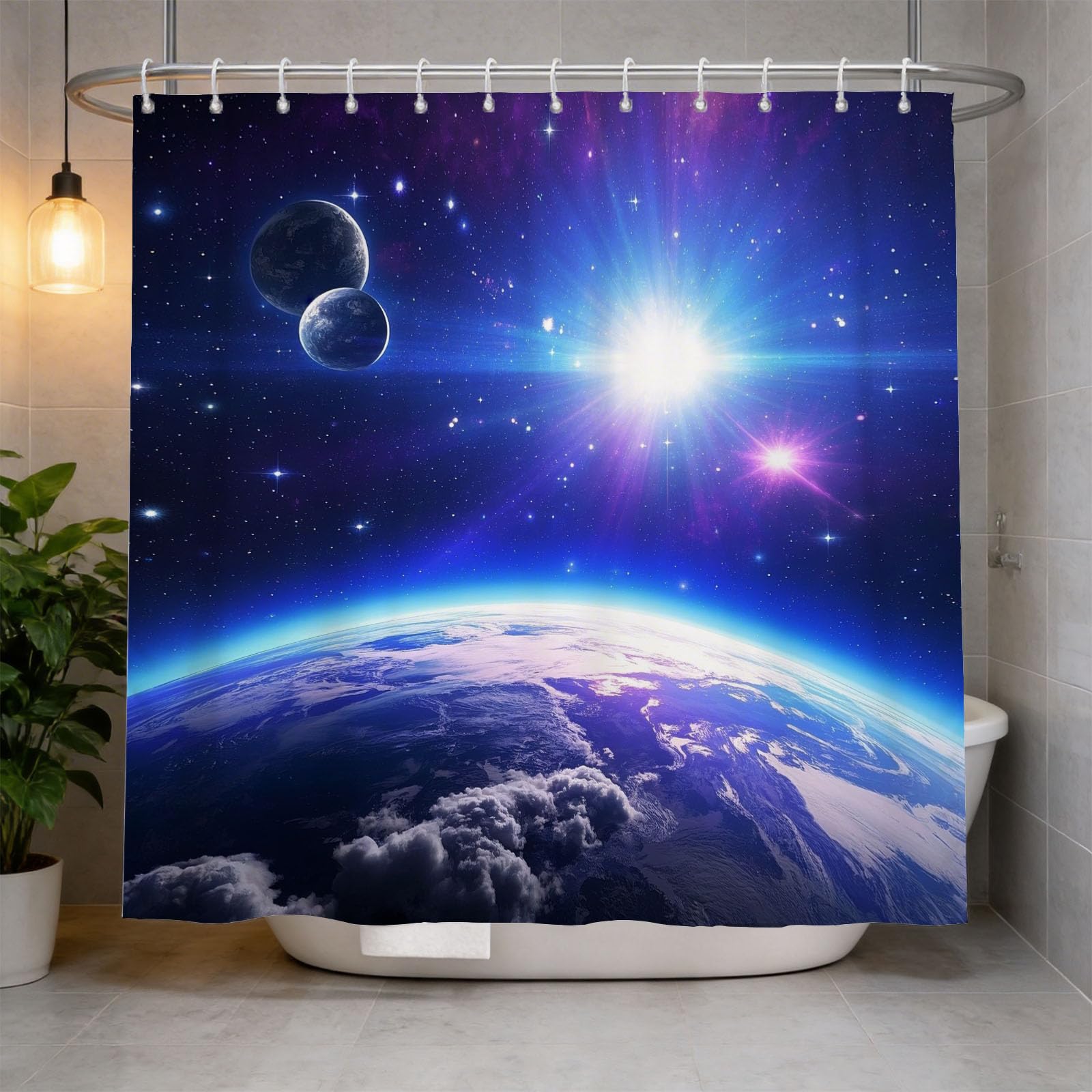 Hongduo 3D Earth Shower Curtain for Stalls Bathtubs Starlight Bathroom Decor Shower Curtain Set Polyester Fabric Waterproof 200x200cm/79X79 Inch with Hooks