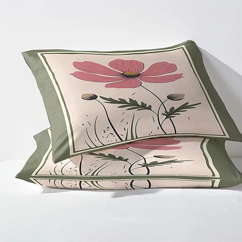 Miniatura 3 de Sábanas de amapola tamaño Queen, sábanas de plantas de flores, sábanas y fundas de almohada estampadas de 4 piezas, sábana bajera ajustable de