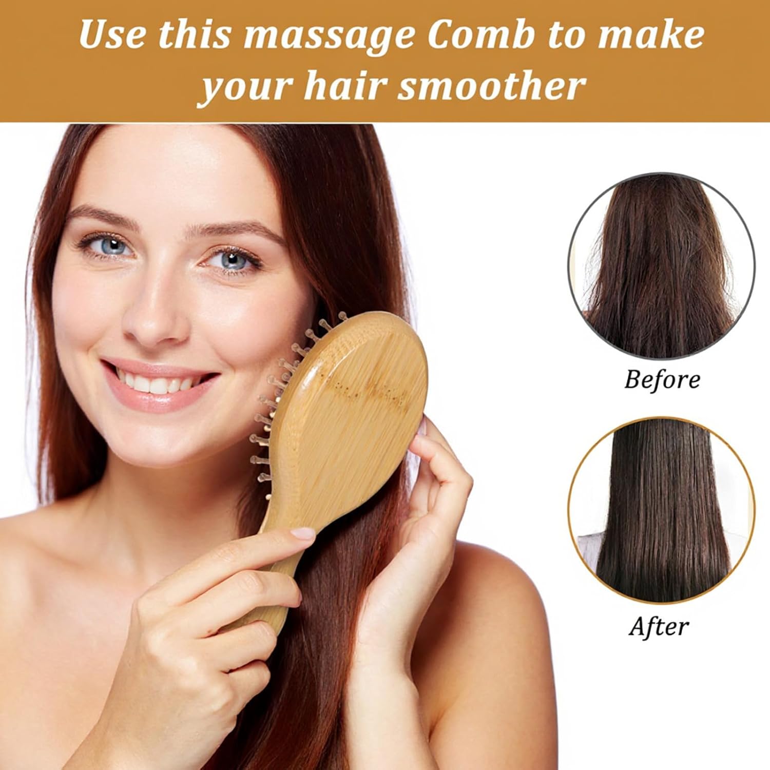2PCS Mini Bamboo Brush for Hair Growth, Mini Hairbrush with Handle Bamboo Hair Brush, Natural Wooden Hairbrush Travel Paddle Detangling Brushes Massage Scalp for Women Men Kids All Hairs Type - Image 3
