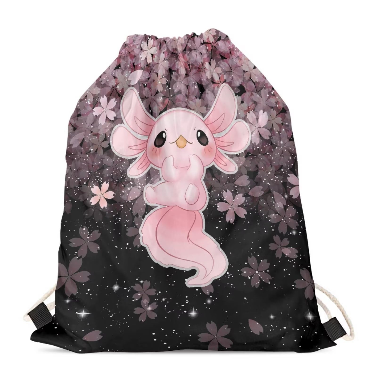 Showudesigns Axolotl Flower Drawstring Bag Backpack for Student School Book Kids Girls Swimming Bag PE Cinch Gym Bags Pink Cherry Blossom Floral Sakura โ image 1